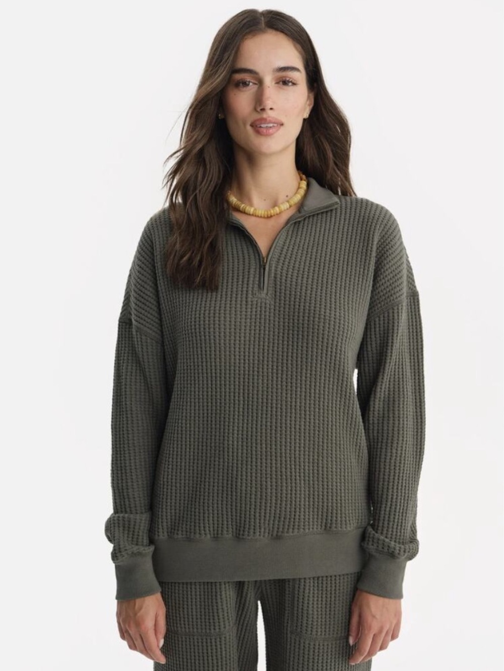 NWT MATE The Label Organic Waffle Collared Half-Zip Sweatshirt